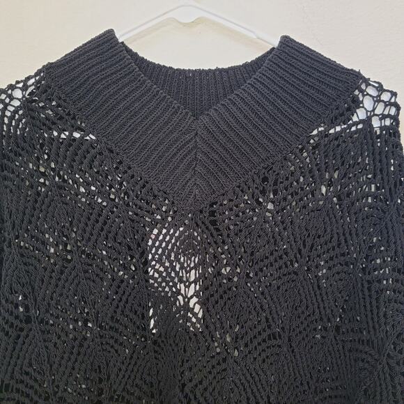 Zara Pointelle Knit Cape Sweater Crochet Top Oversize Small Medium Fisherman NWT - Picture 4 of 9
